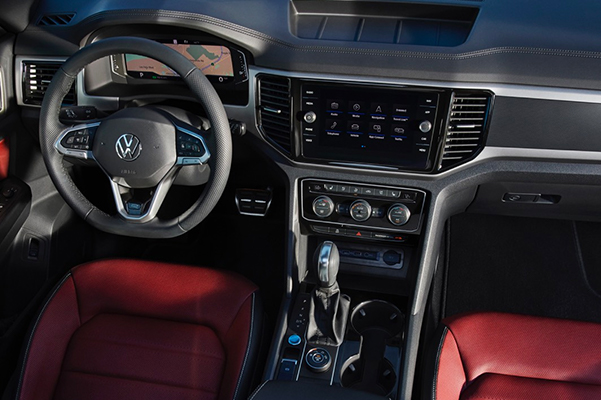 Atlas Cross Sport V6 SEL Premium R-Line with 4MOTION® (later availability) shown in Dark Burgundy and Titan Black Two-Tone Vienna Leather.